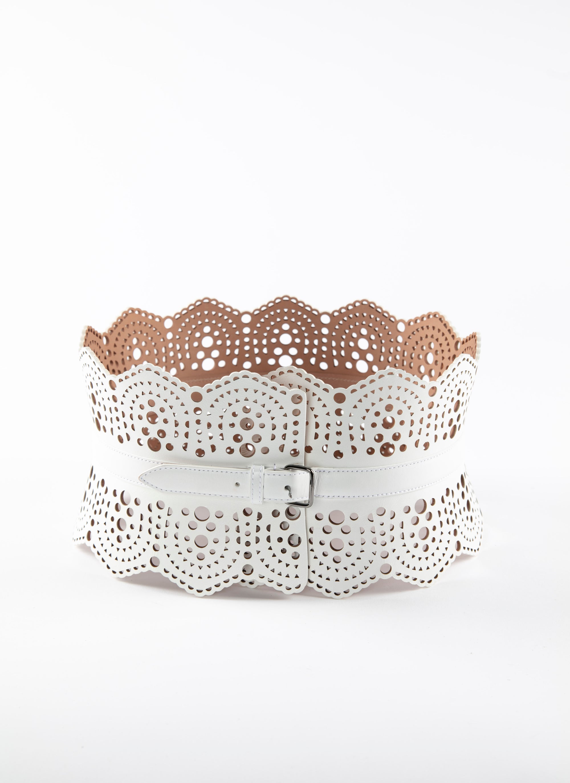 Ceinture corset à petits motifs en cuir - Blanc Optique
