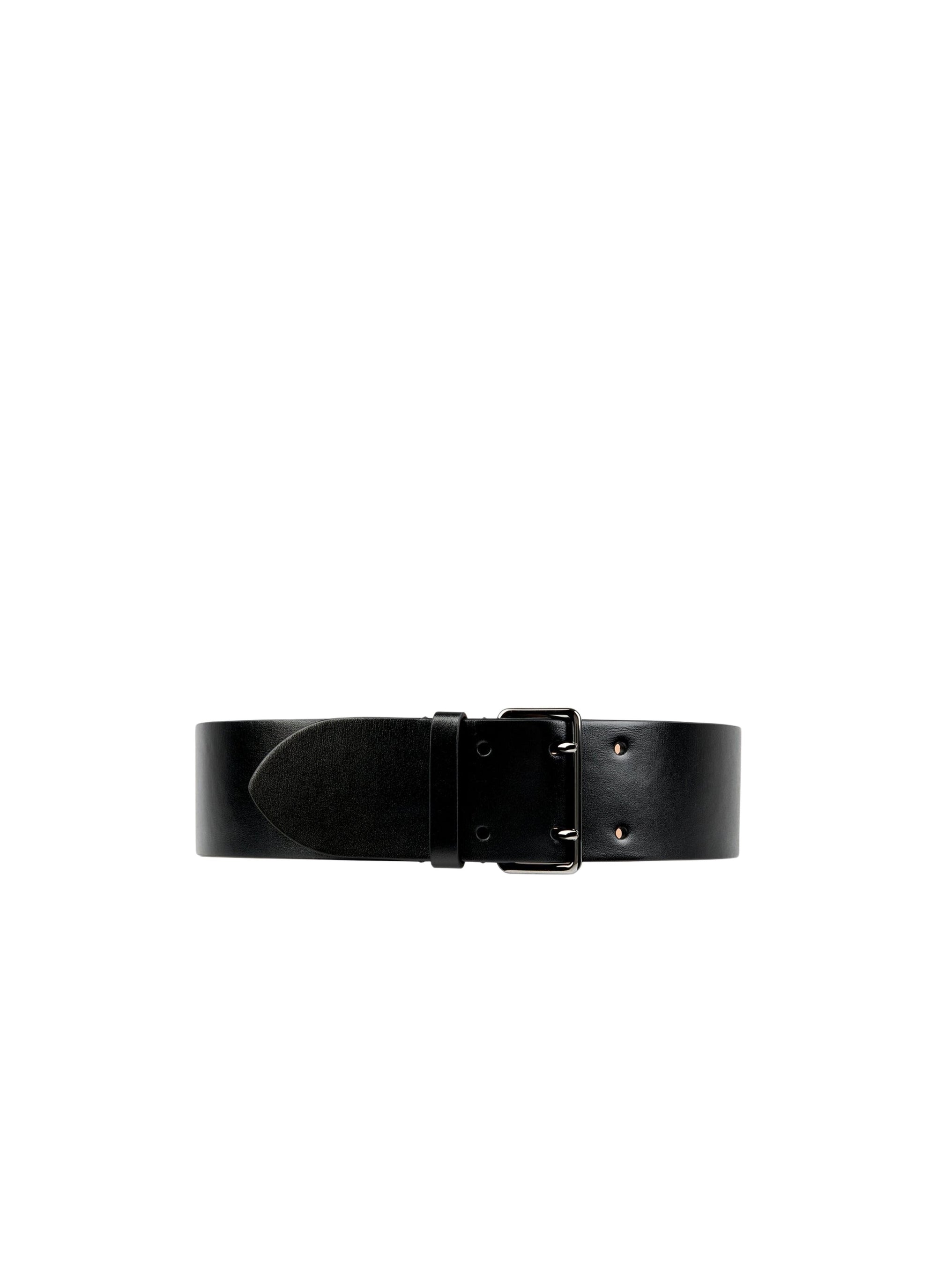 Flat thin leather belt - Black intense