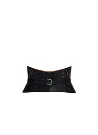 Perforated Leather Strapless Belt - Black