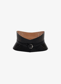 Perforated Leather Strapless Belt - Black