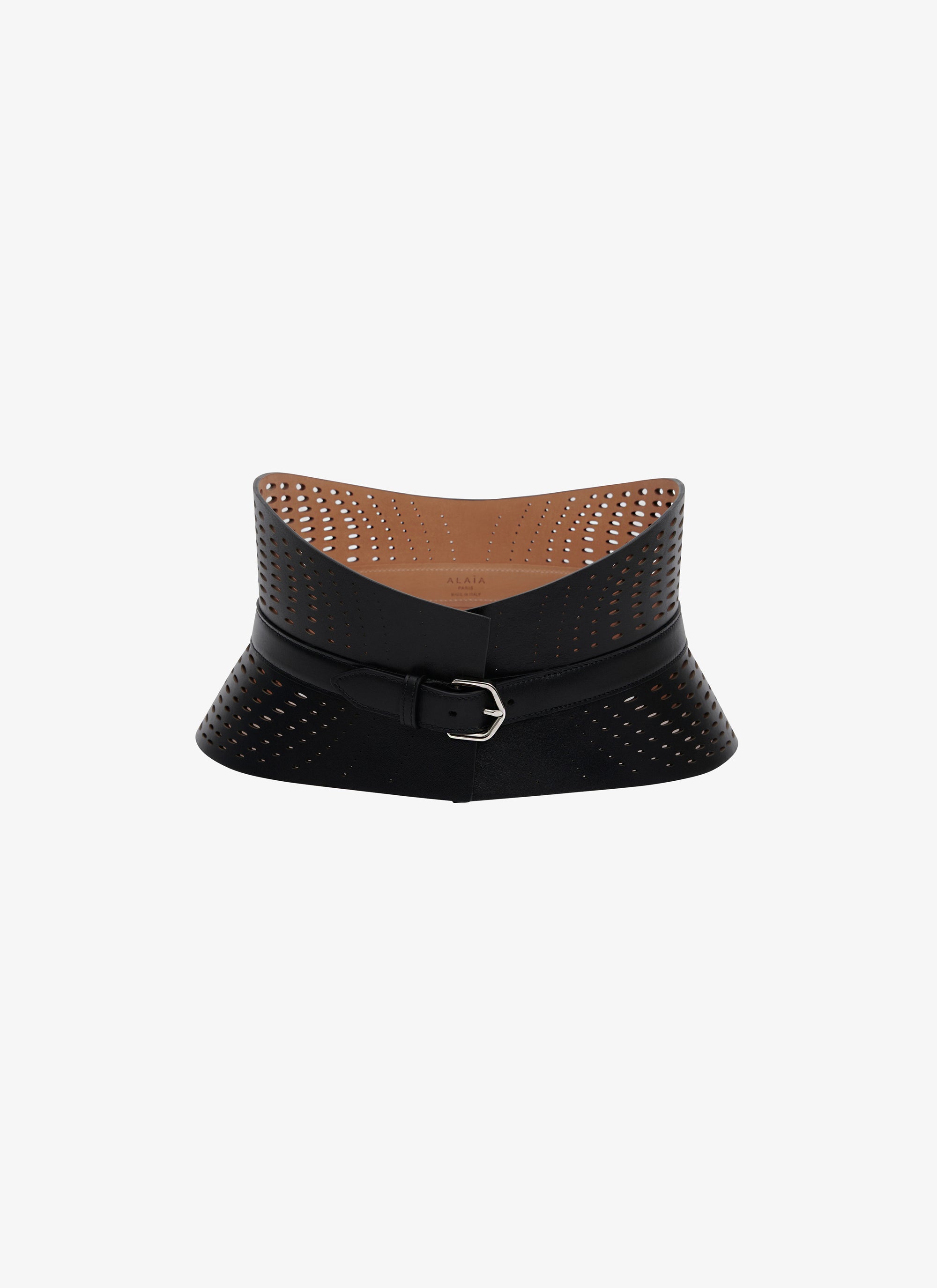 Perforated Leather Strapless Belt - Black