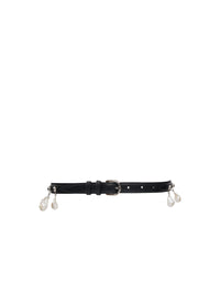 Thin leather beaded belt - Black
