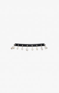 Thin leather beaded belt - Black