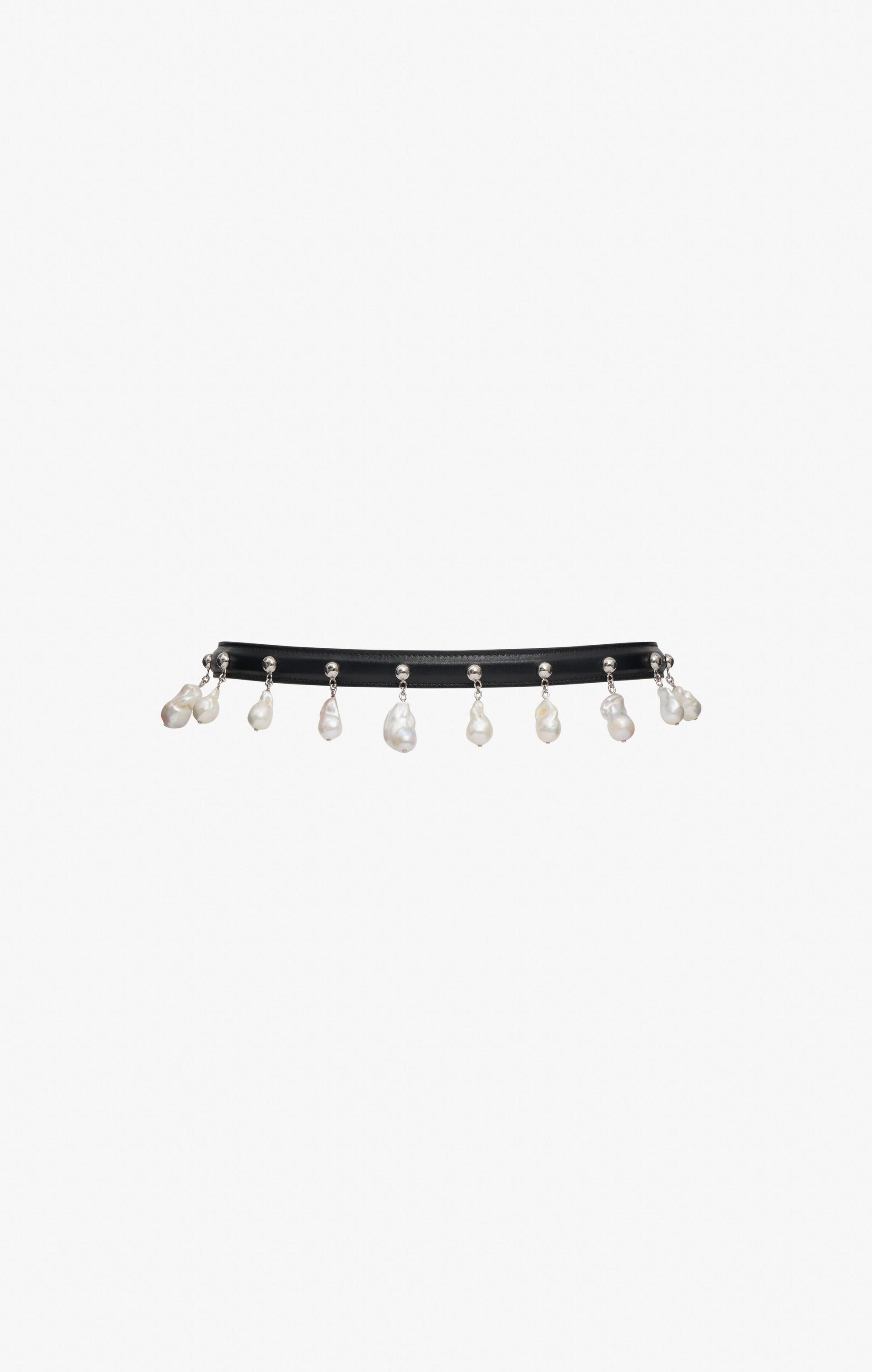 Thin leather beaded belt - Black