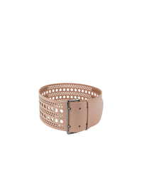 Wide flat perforated leather belt - Sand
