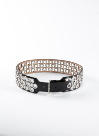 Large eyelet belt in leather - Black intense