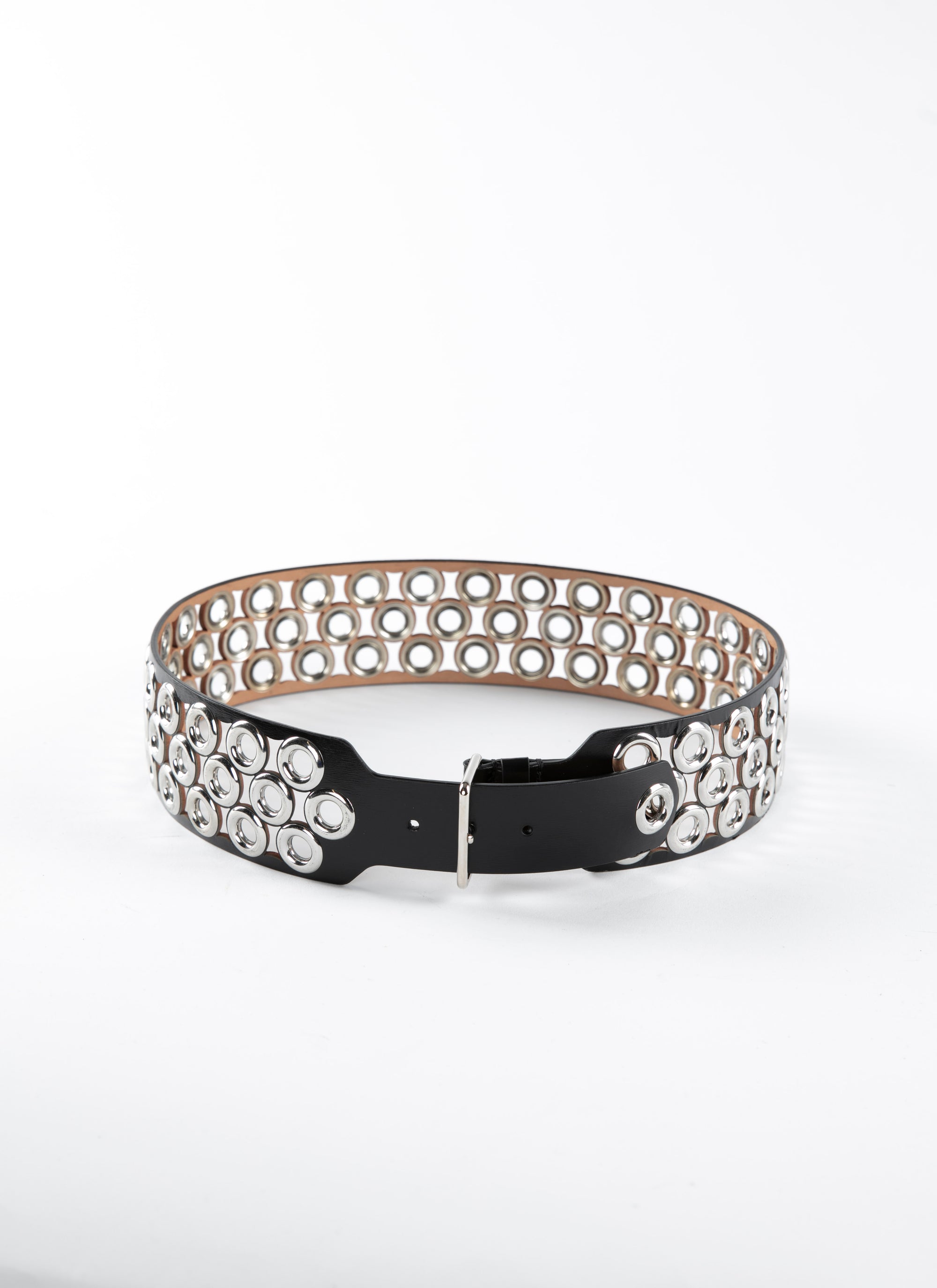 Large eyelet belt in leather - Black intense
