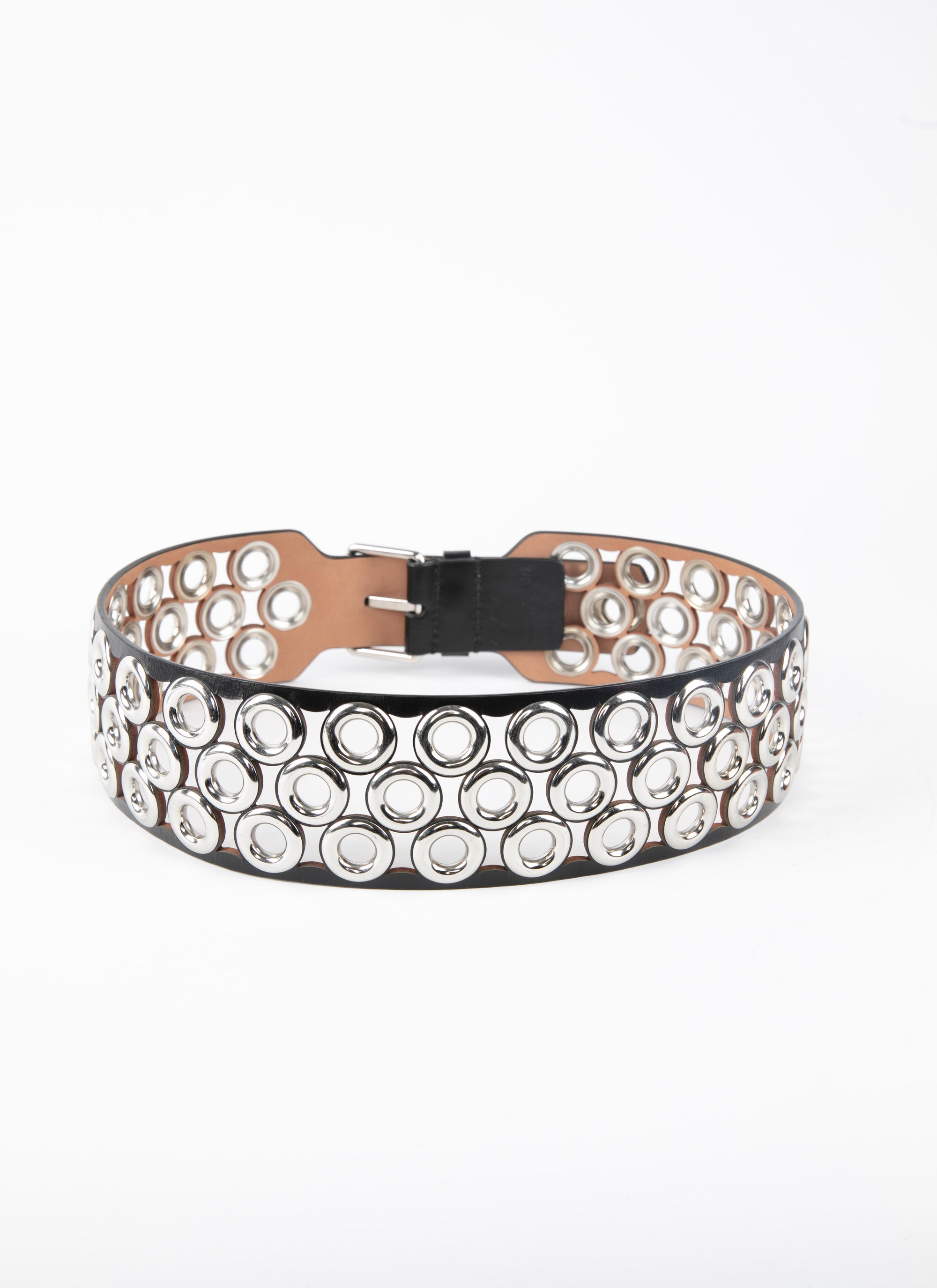Large eyelet belt in leather - Black intense
