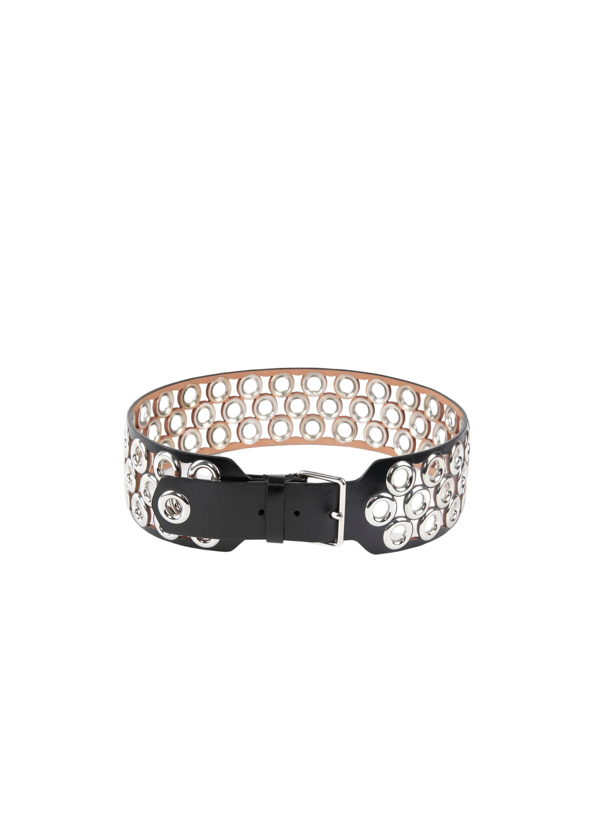 Large eyelet belt in leather - Black intense