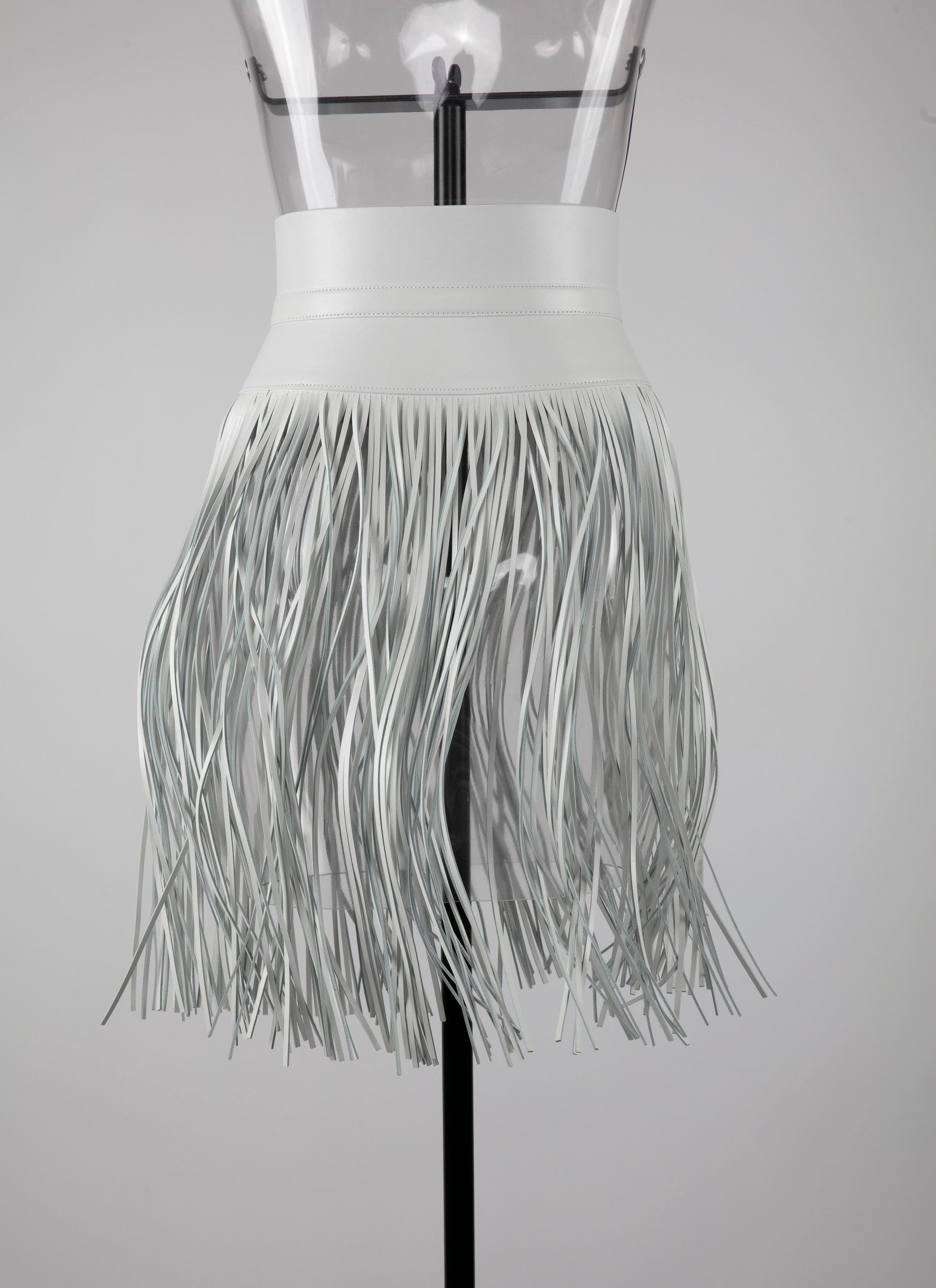 Ceinture corset à longues franges en cuir - Blanc Optique