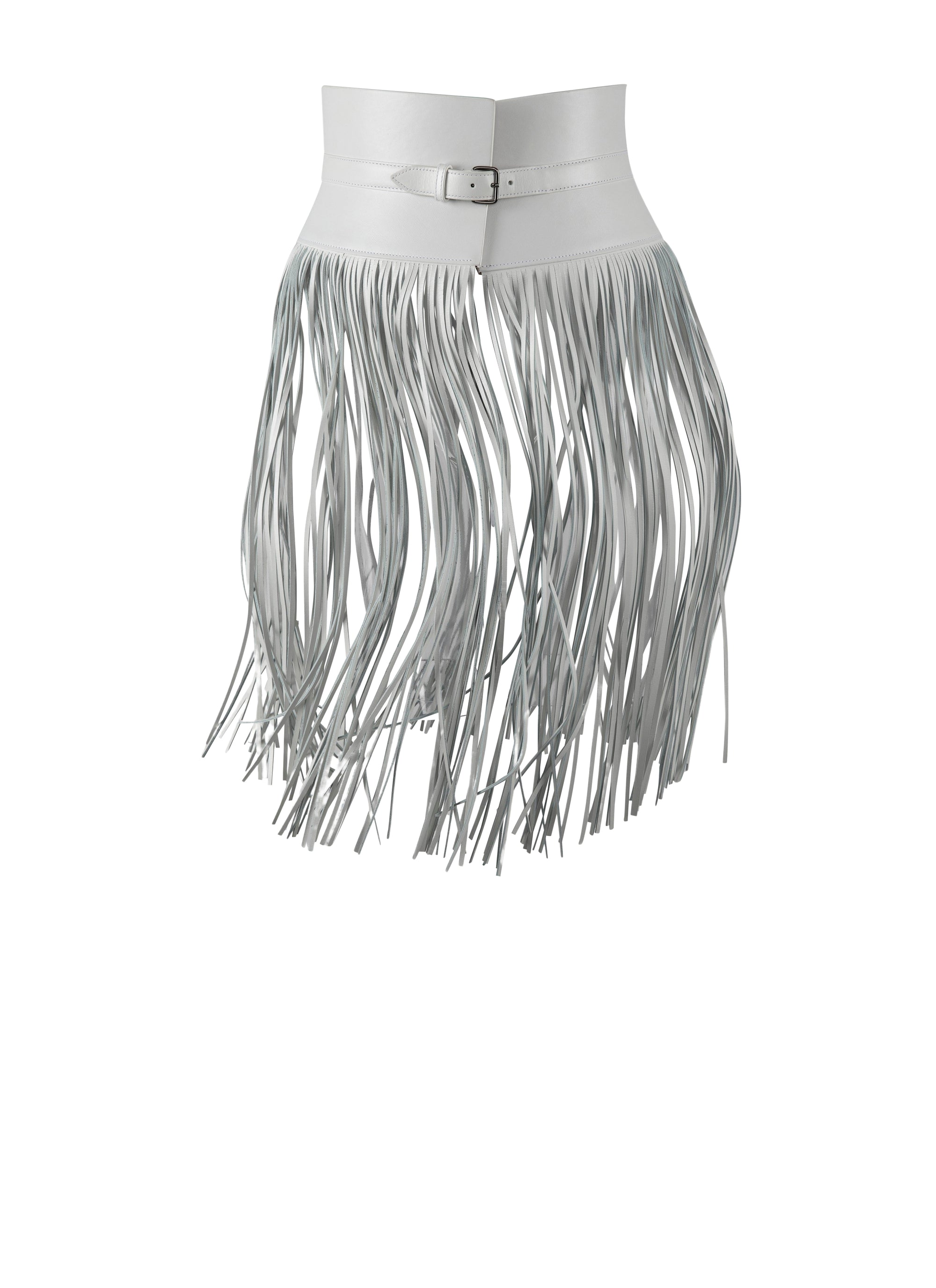 Ceinture corset à longues franges en cuir - Blanc Optique