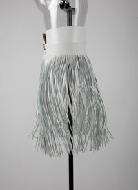 Ceinture corset à longues franges en cuir - Blanc Optique