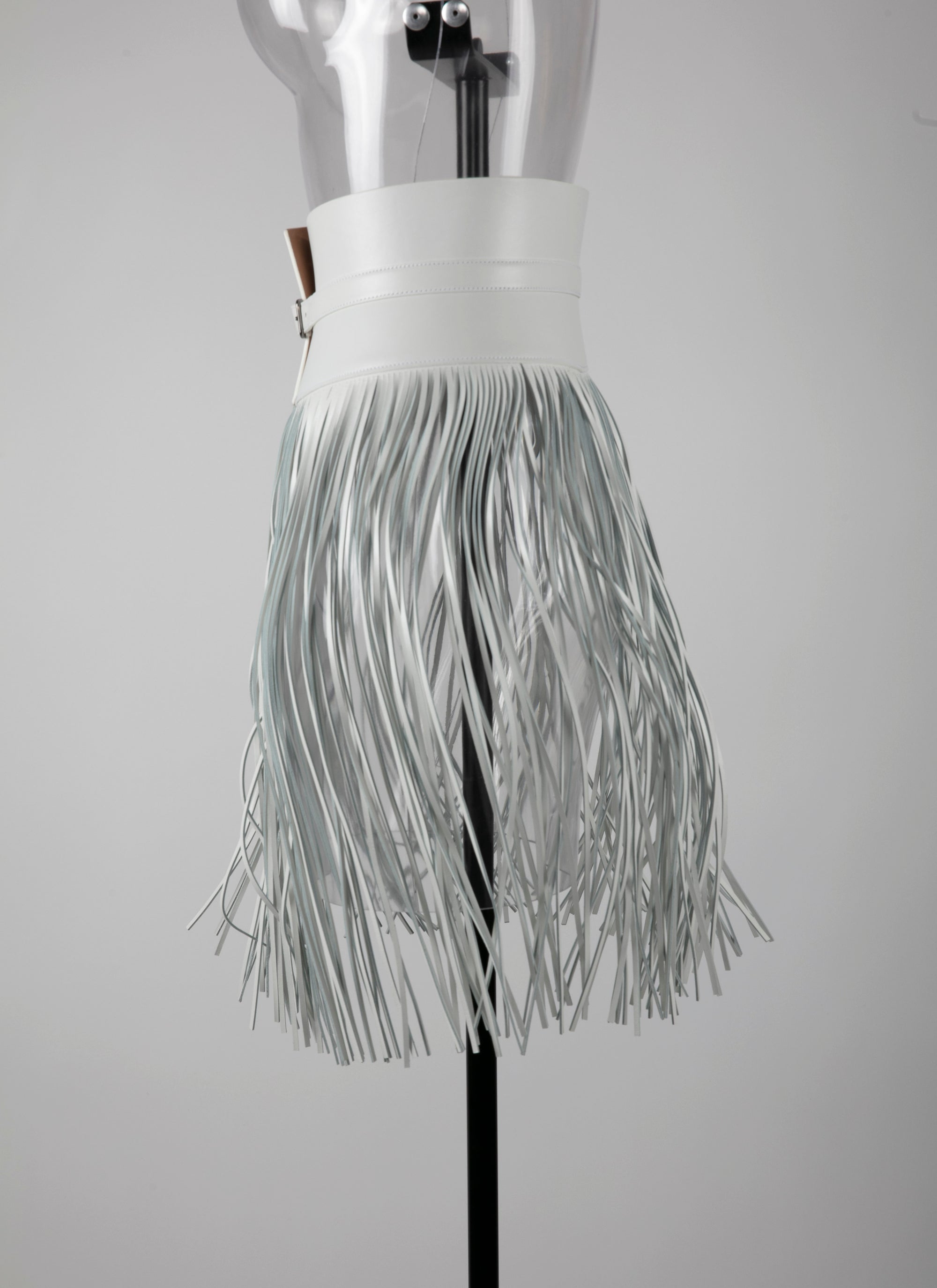 Ceinture corset à longues franges en cuir - Blanc Optique