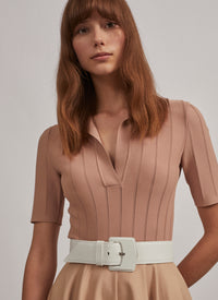Ceinture à boucle géométrique oversize en cuir - Tourterelle