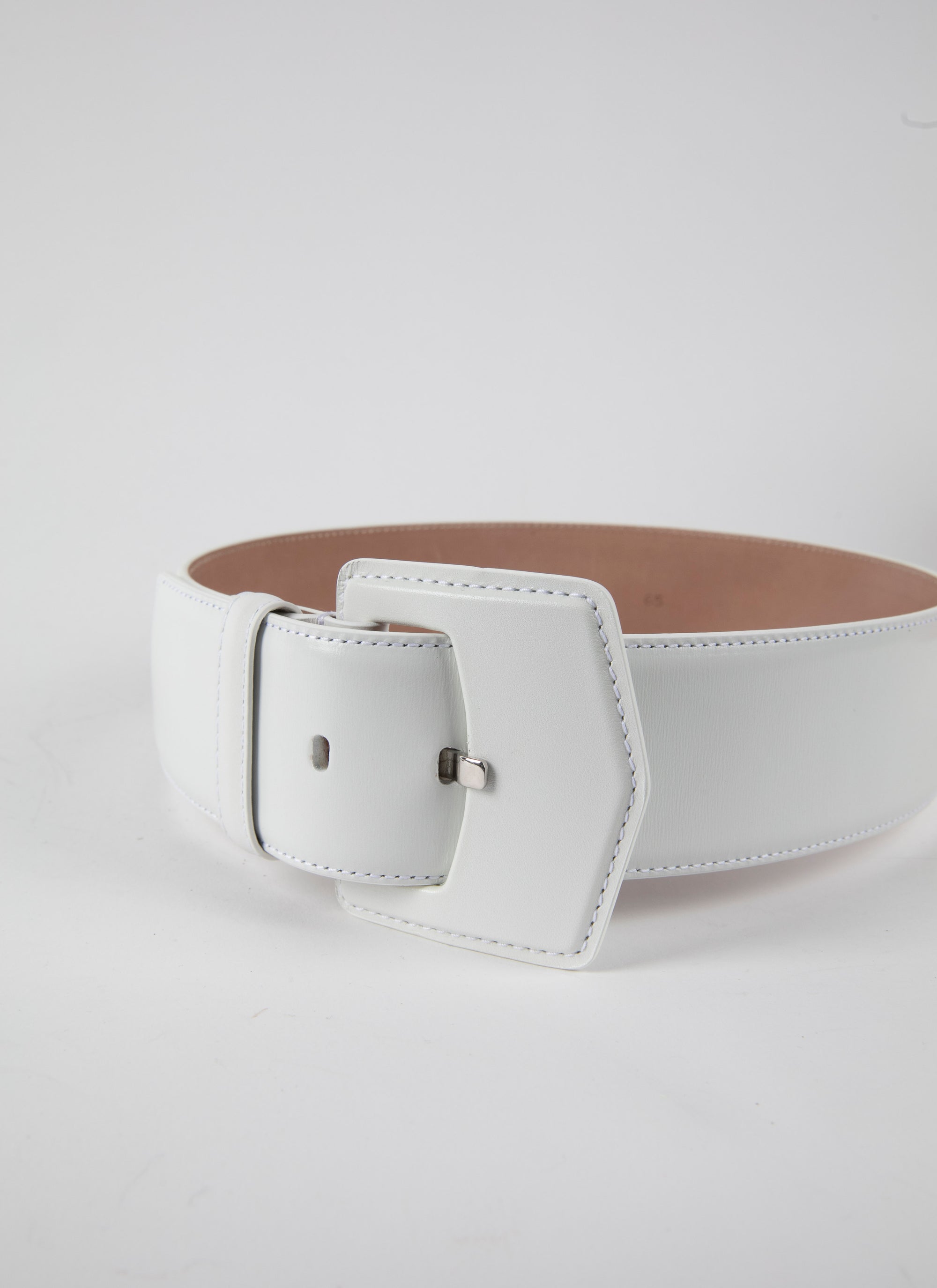 Ceinture à boucle géométrique oversize en cuir - Blanc Optique