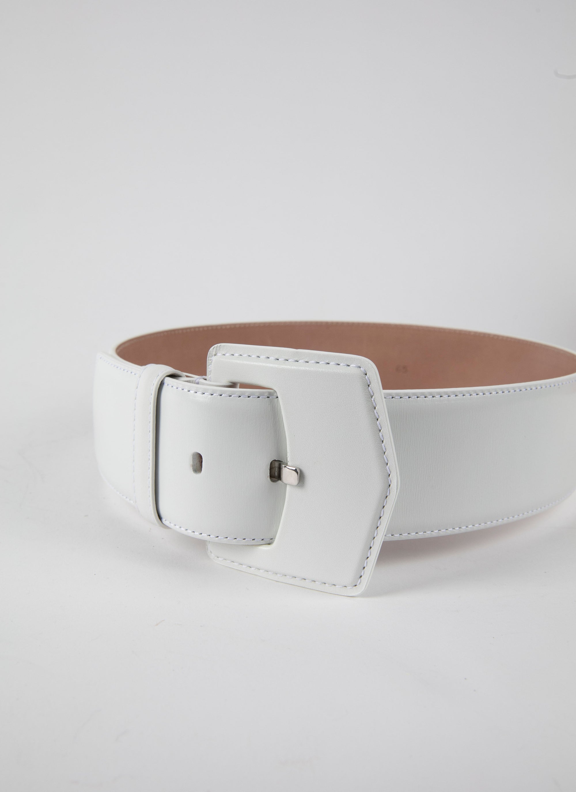Ceinture à boucle géométrique oversize en cuir - Blanc Optique