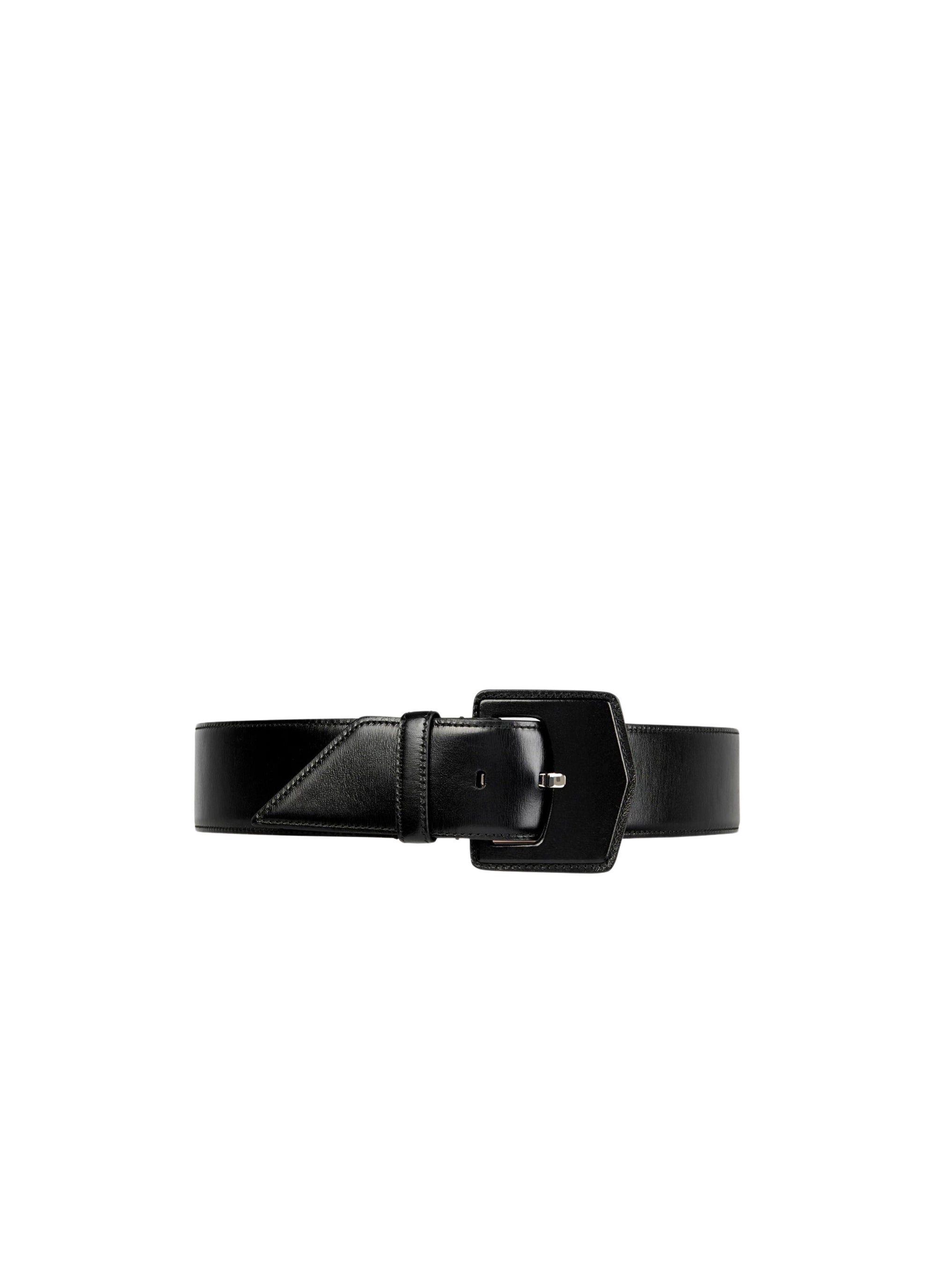 Ceinture à boucle géométrique oversize en cuir - Noir
