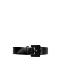 Oversized geometric buckle belt in leather - Black intense