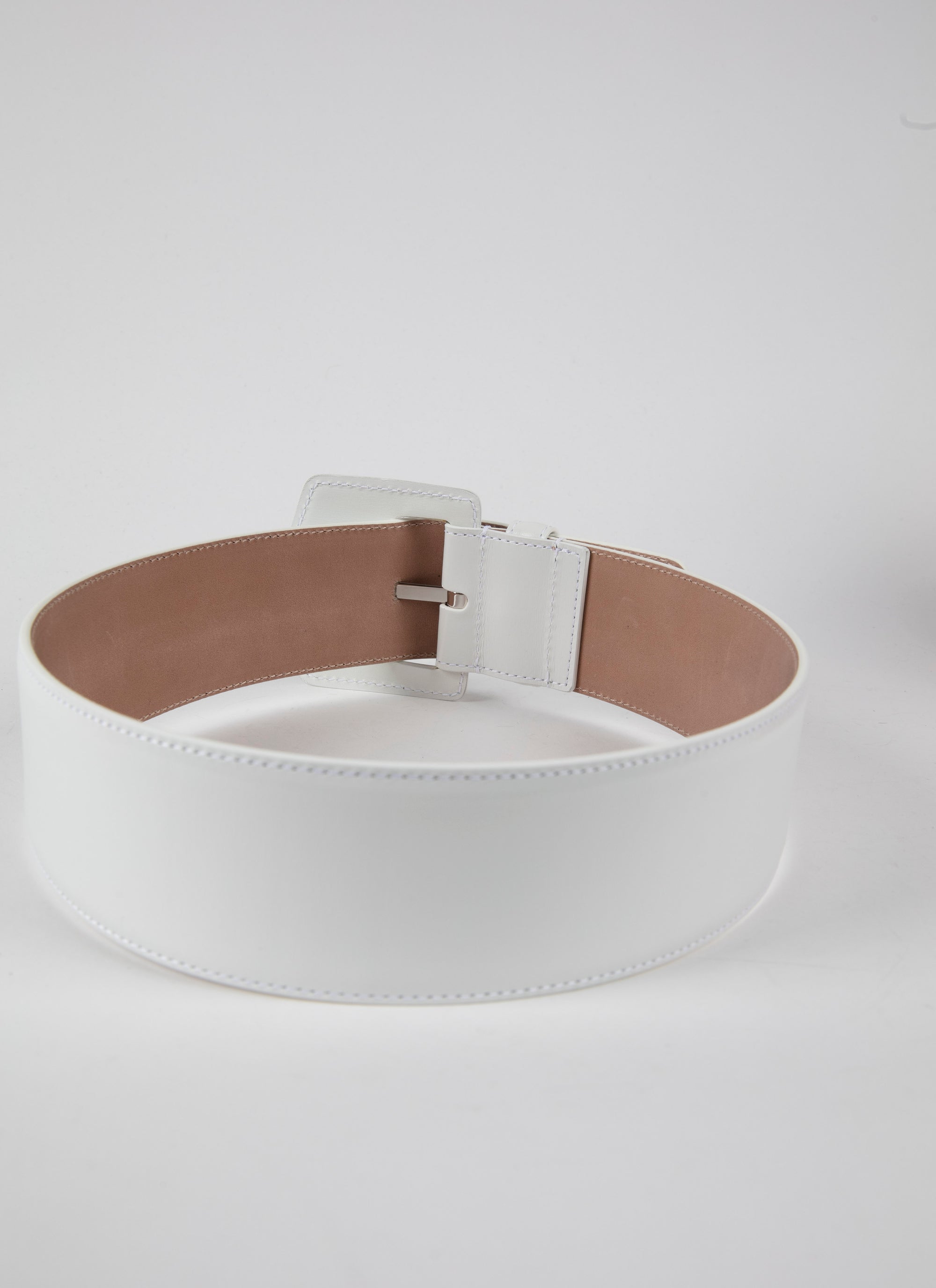 Ceinture à boucle géométrique oversize en cuir - Blanc Optique
