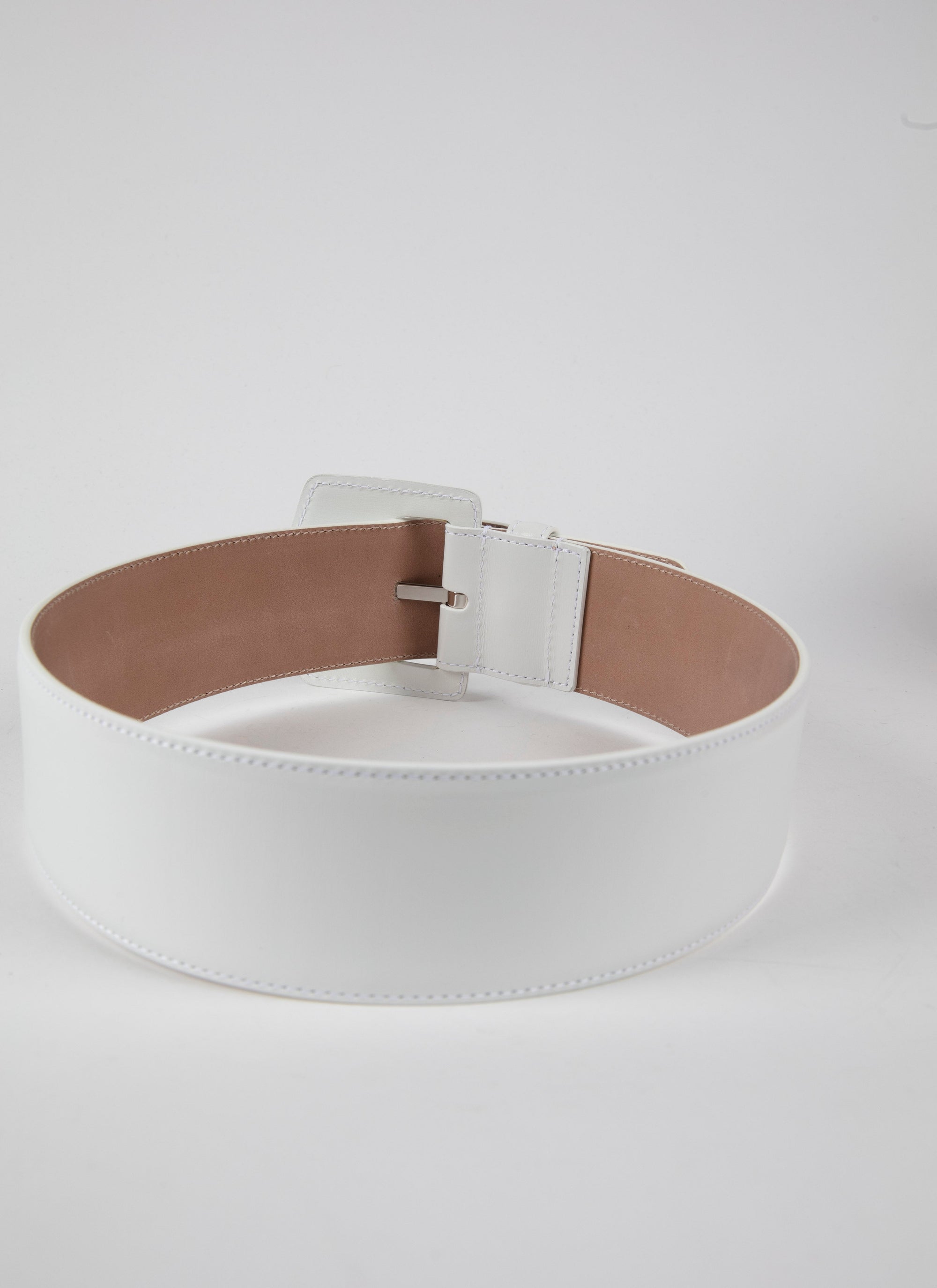 Ceinture à boucle géométrique oversize en cuir - Blanc Optique