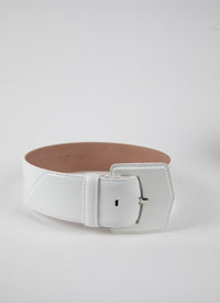Ceinture à boucle géométrique oversize en cuir - Blanc Optique