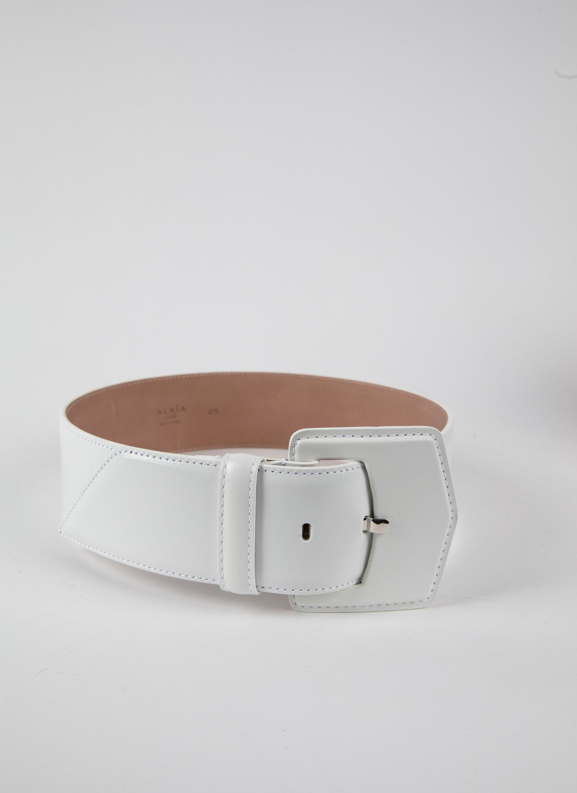 Ceinture à boucle géométrique oversize en cuir - Blanc Optique