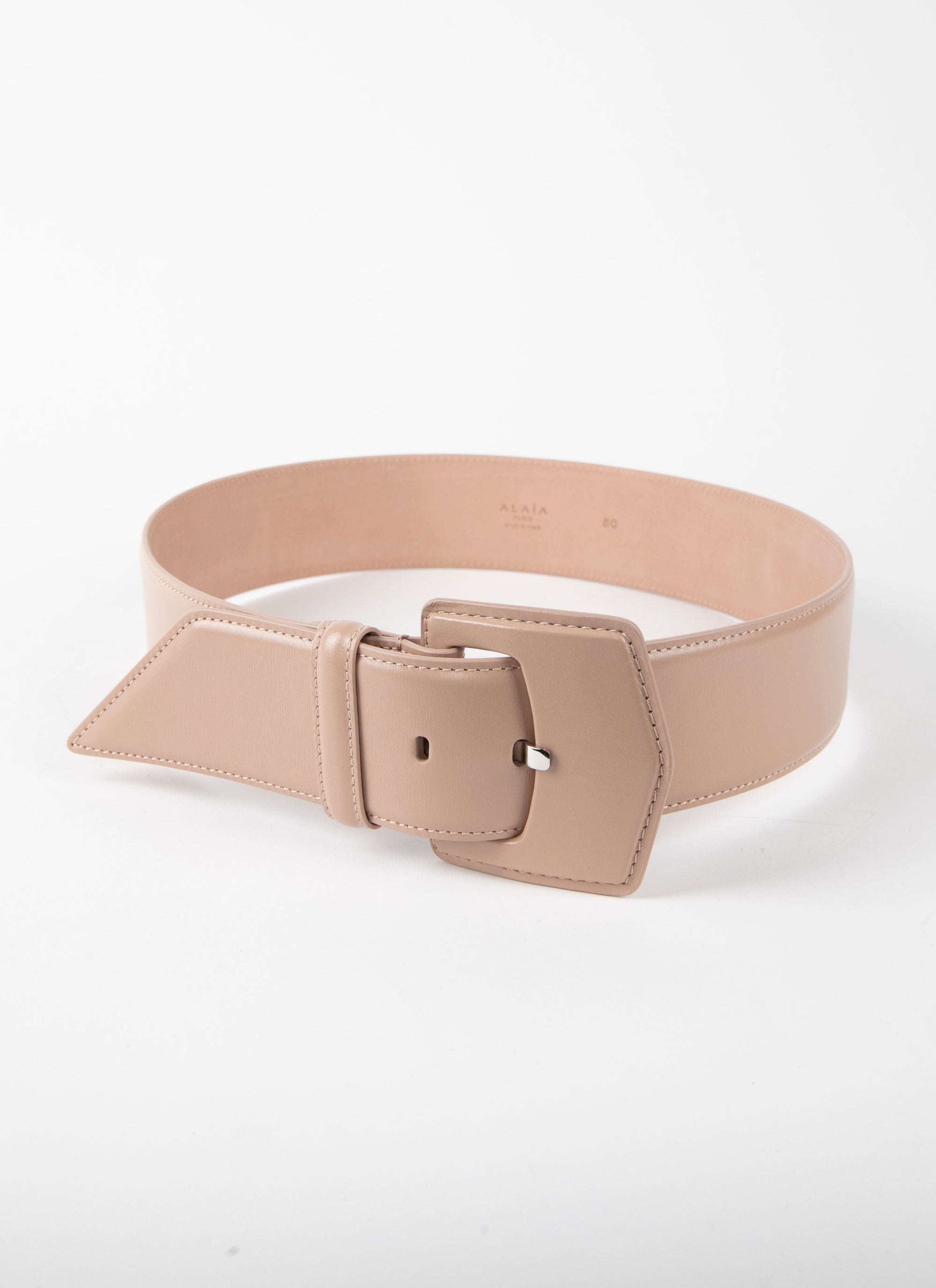 Ceinture à boucle géométrique oversize en cuir - Sable