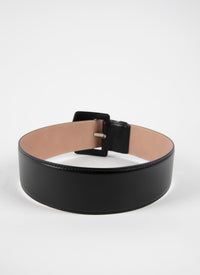 Oversized geometric buckle belt in leather - Black intense