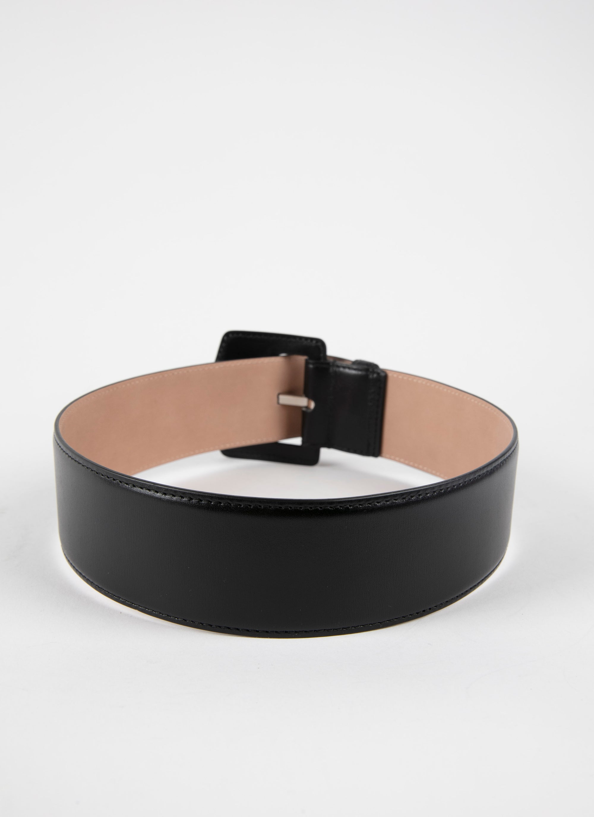Oversized geometric buckle belt in leather - Black intense