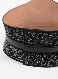 Ceinture corset à motifs cloutés en cuir - Noir