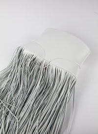 Long fringed triple button corset belt in leather - Optic White