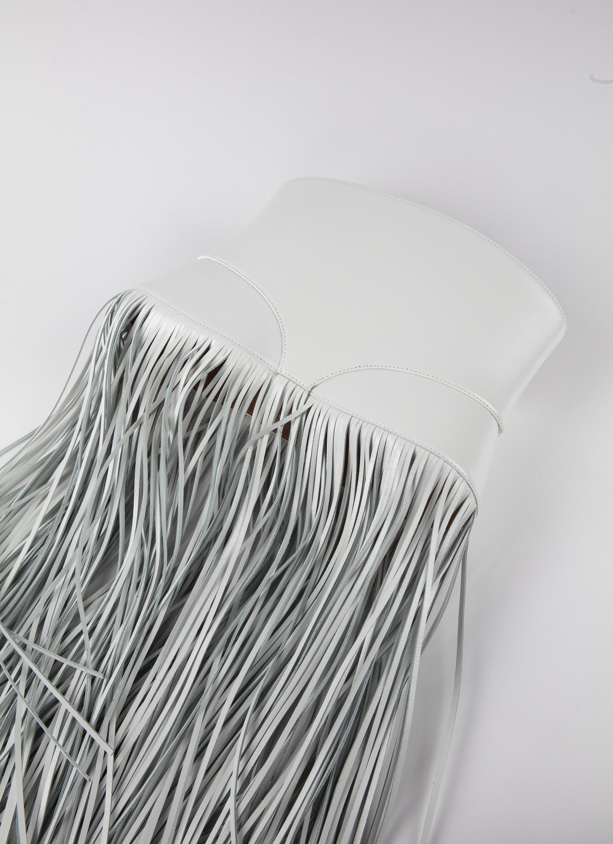 Long fringed triple button corset belt in leather - Optic White