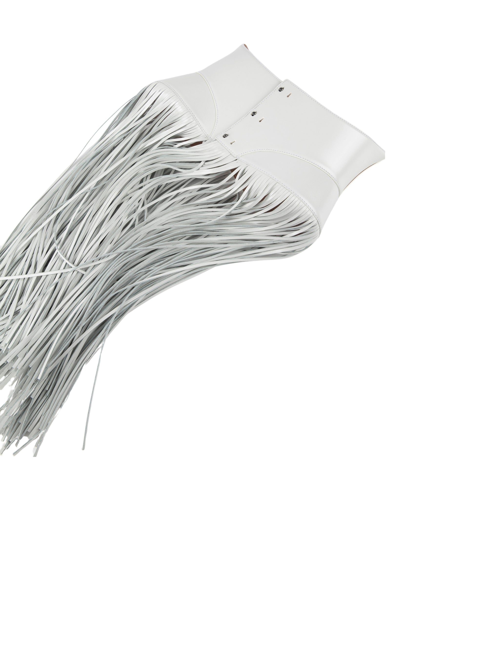 Long fringed triple button corset belt in leather - Optic White