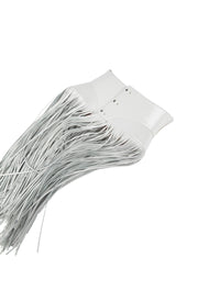 Ceinture corset à longues franges triple boutons en cuir - Blanc Optique