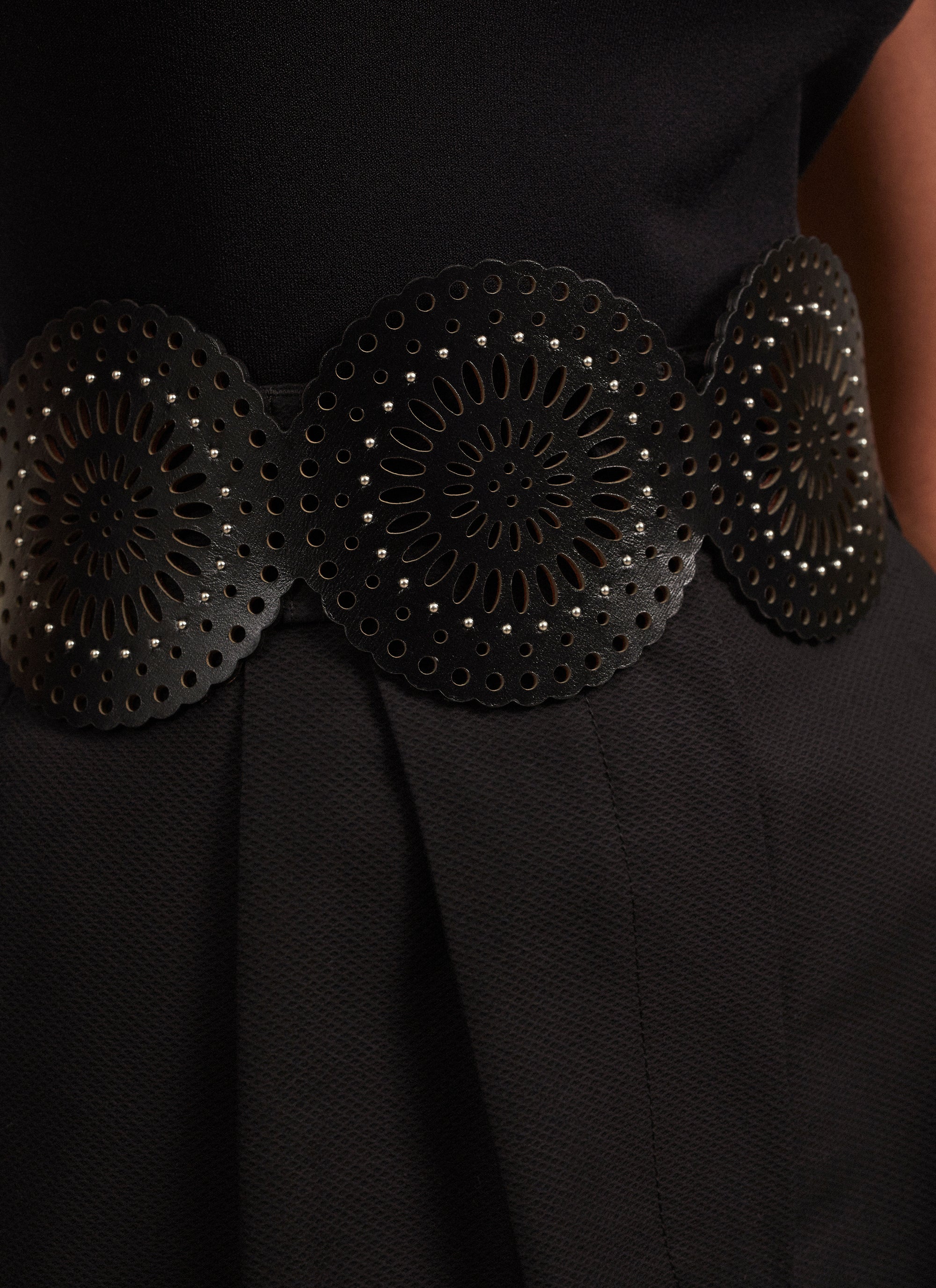 Ceinture graphique ajourée en cuir - Blanc Optique