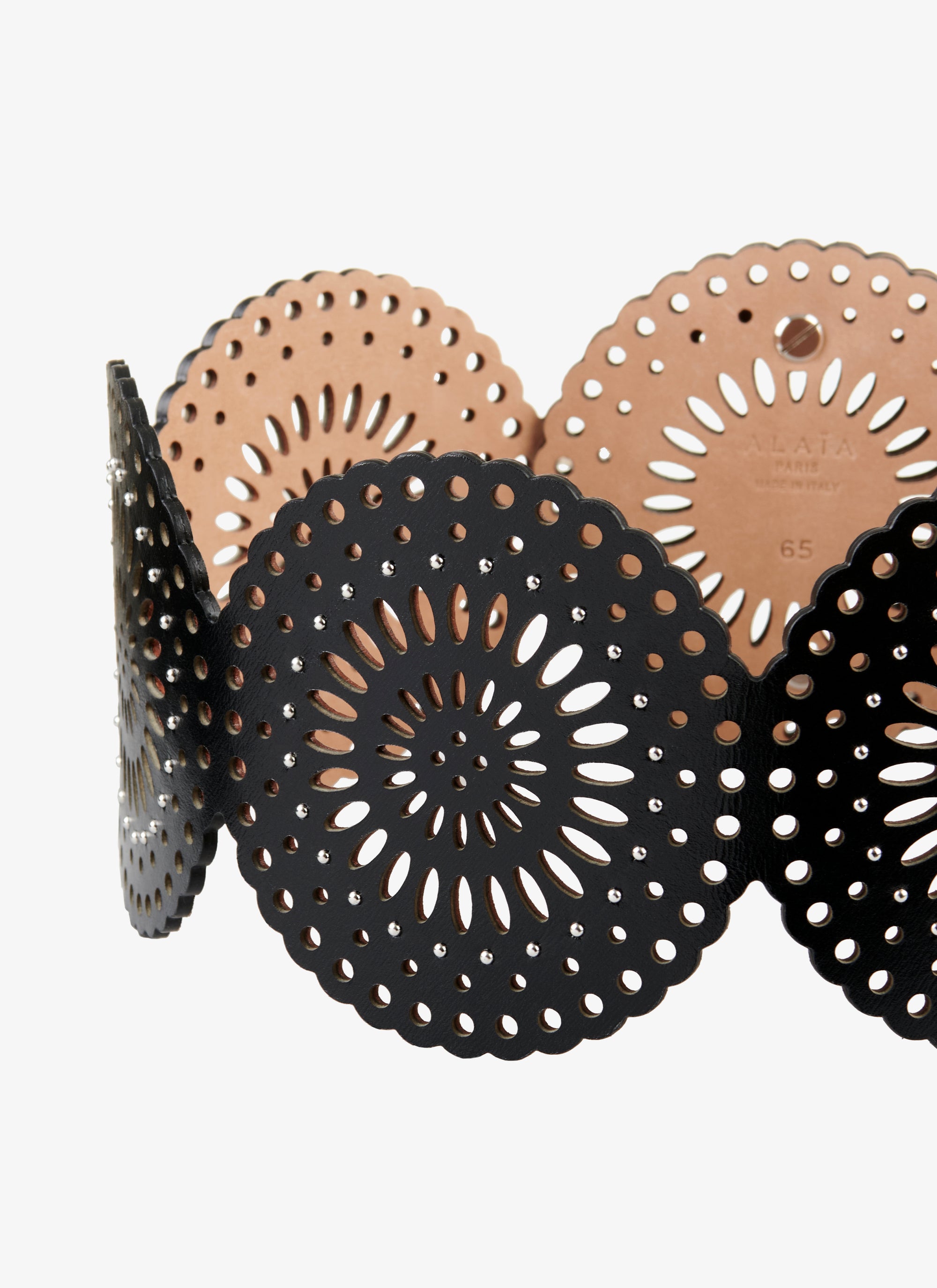 Ceinture graphique ajourée en cuir - Noir