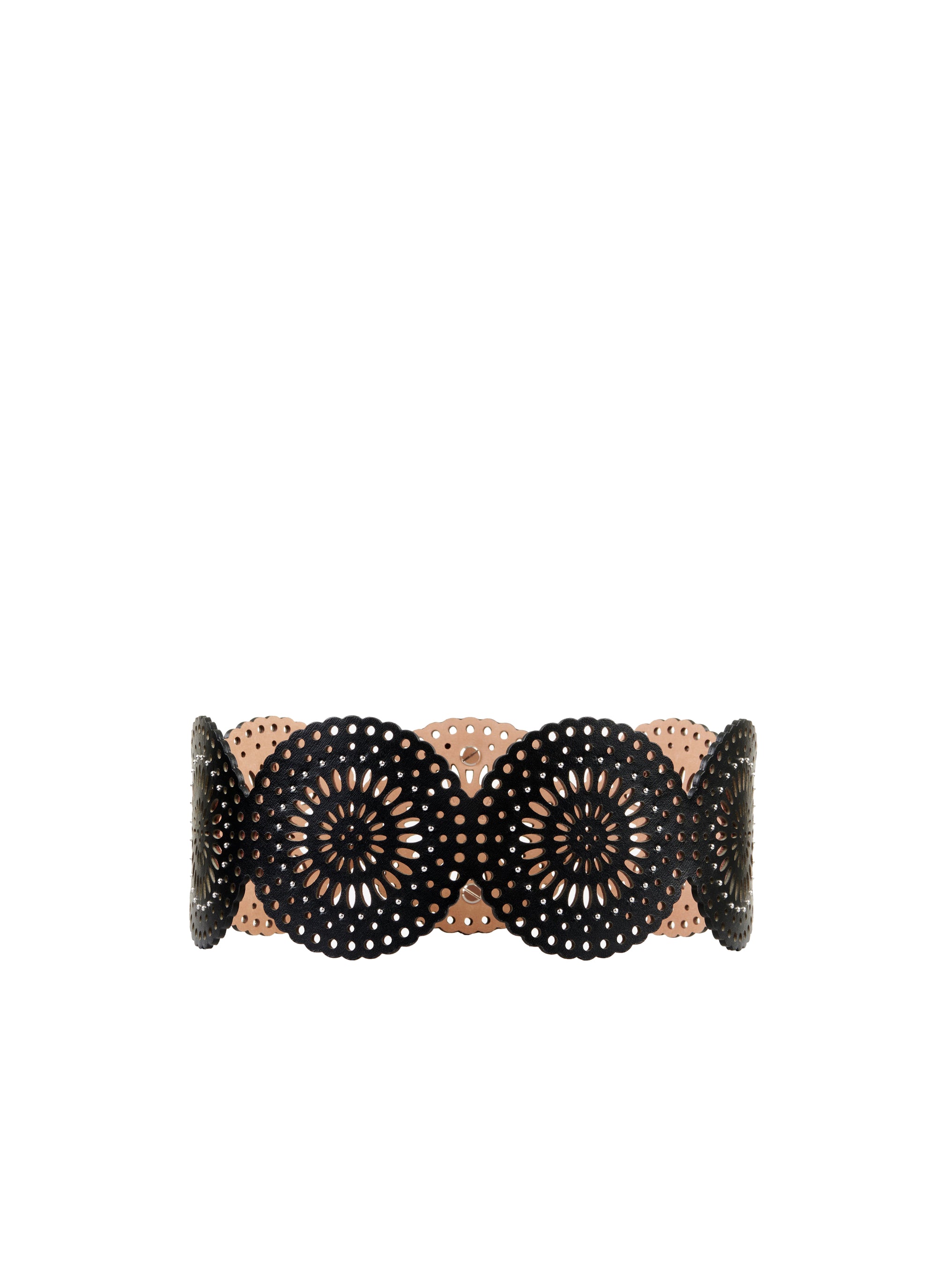 Ceinture graphique ajourée en cuir - Noir