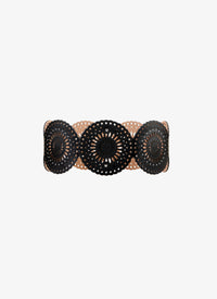 Ceinture graphique ajourée en cuir - Noir