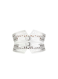 Perforated double buckle bustier belt in leather - Optic White