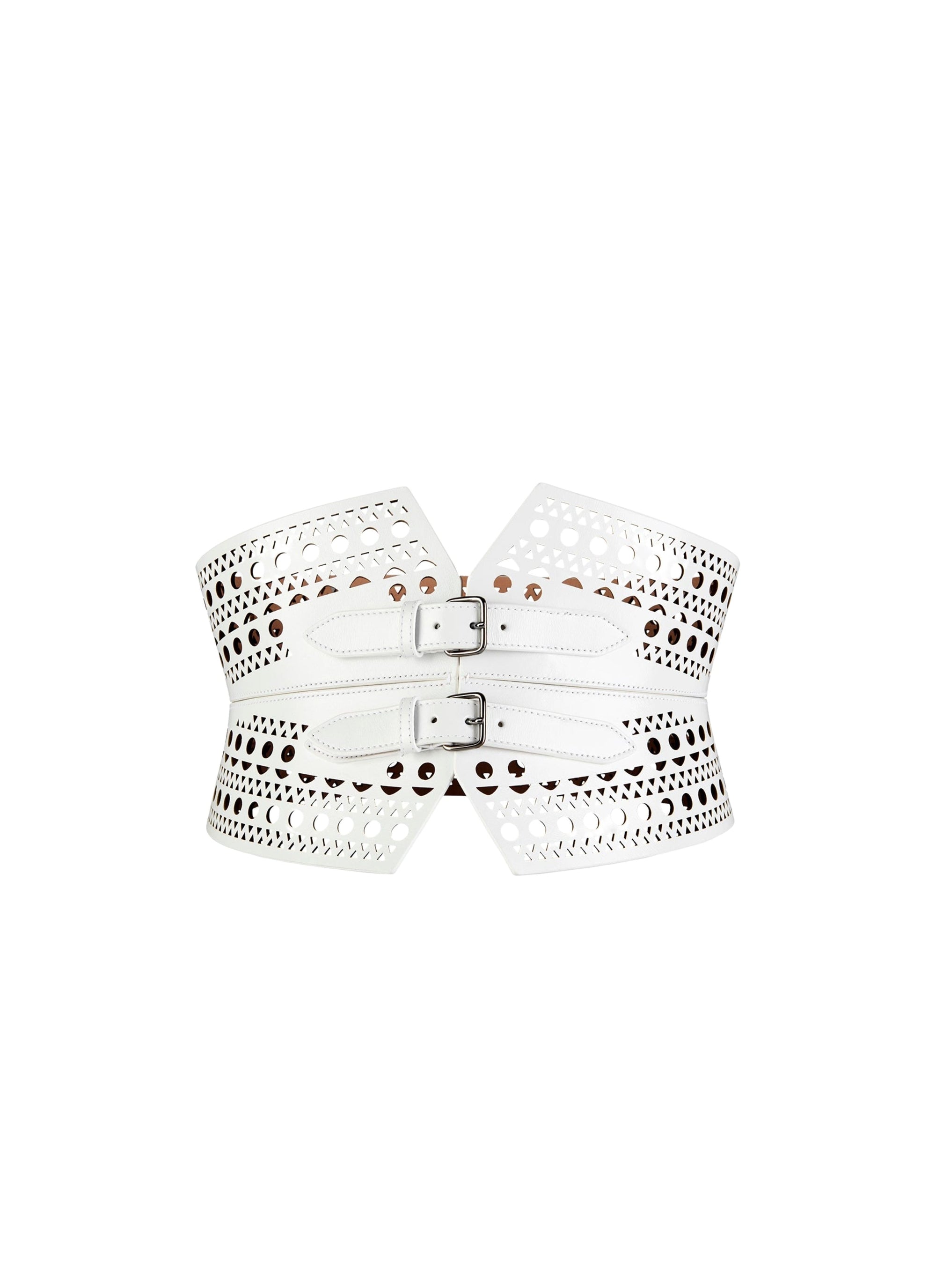 Perforated double buckle leather strapless belt - Optic White