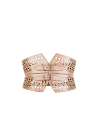 Perforated double buckle leather strapless belt - Sable