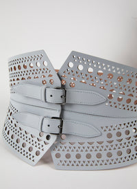 Ceinture bustier perforée à double boucle en cuir - Nuage