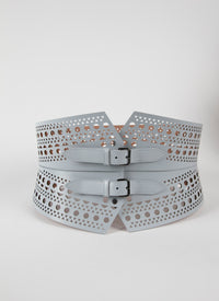 Perforated double buckle bustier belt in leather - Cloud