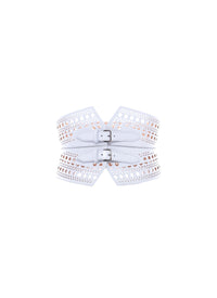 Perforated double buckle bustier belt in leather - Cloud