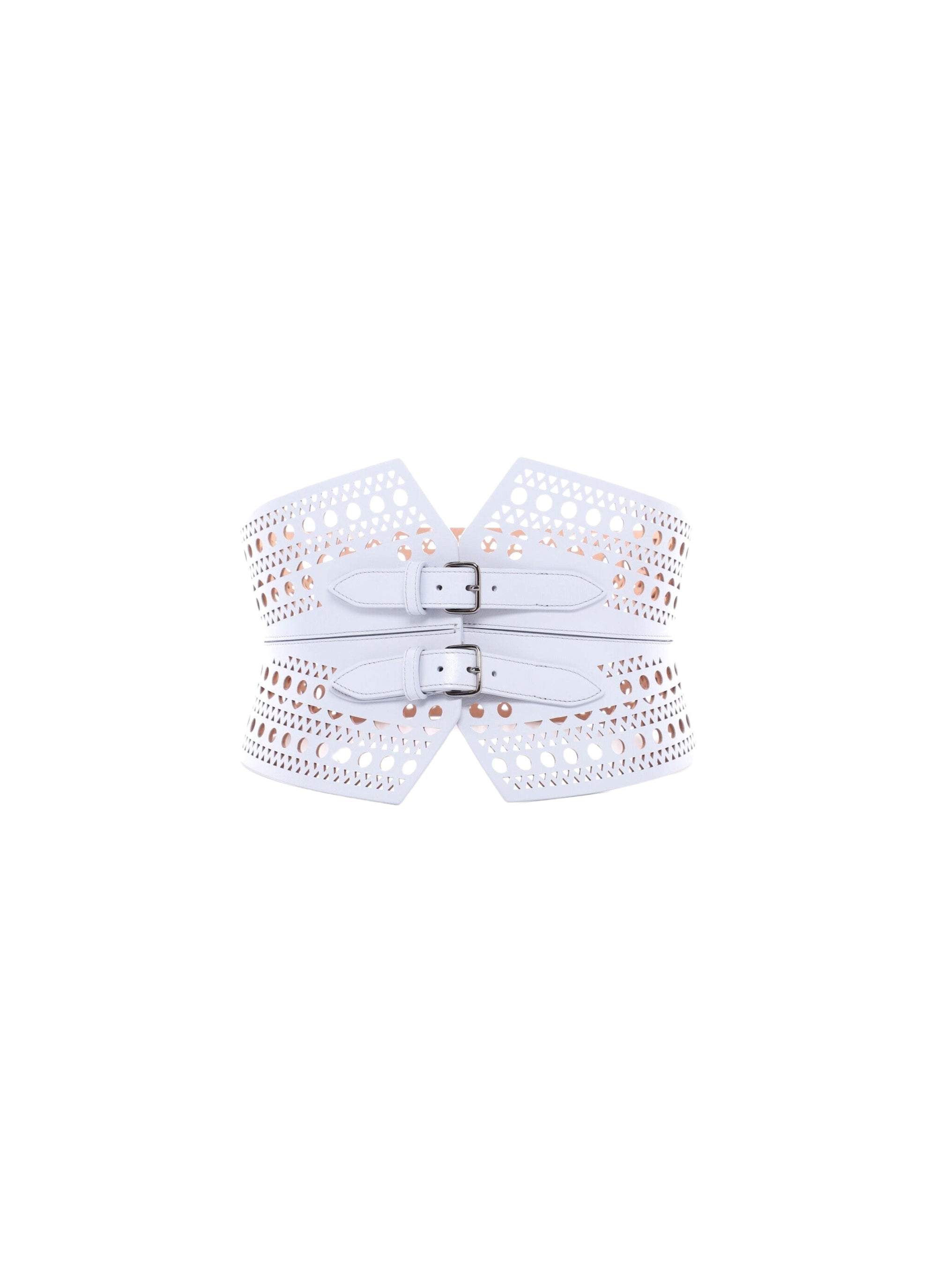 Perforated double buckle bustier belt in leather - Cloud