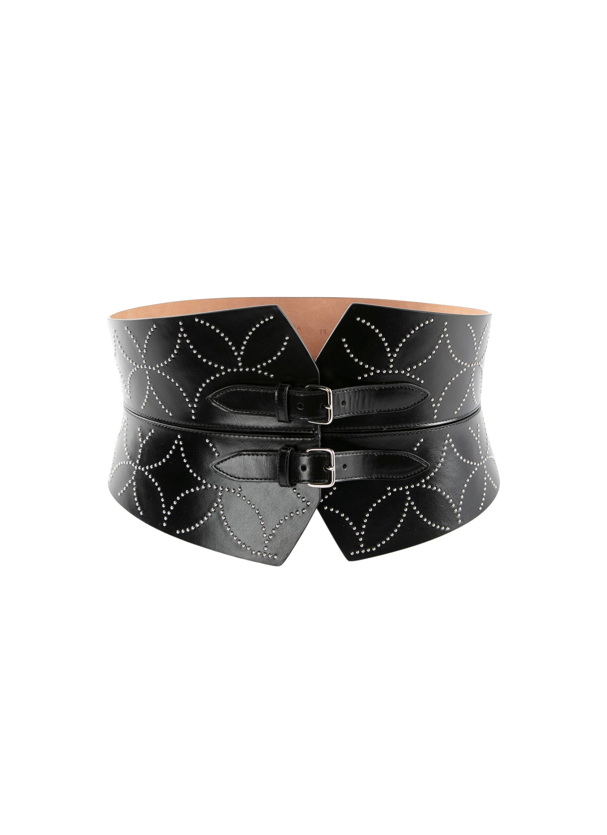 Ceinture bustier cloutée à double boucle en cuir - Noir