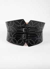 Ceinture bustier cloutée à double boucle en cuir - Noir