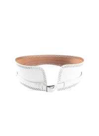 Wide openwork belt in leather - Optic White