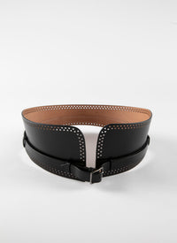 Wide openwork belt in leather - Black intense