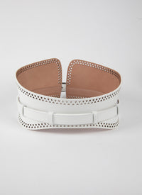 Wide openwork belt in leather - Optic White